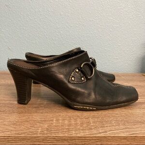 Aerosoles Leather Heels black Mules Clogs - US 7.5 - Backless
